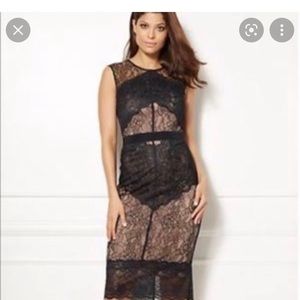 New York & Company Nude Illusion Lace Dress Eva Mendes